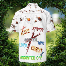 Load image into Gallery viewer, Jesus My Savior, Lord, Master (White) - Unisex Button Up Short-Sleeve Shirt (Sizes Run Small)