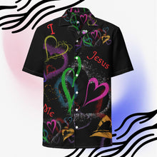 Load image into Gallery viewer, I Love Jesus Hearts & Butterflies (Black) - Unisex button shirt (Sizes Run Small)
