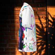 Load image into Gallery viewer, I Love Jesus Hearts & Butterflies White - Unisex Button Up Short-Sleeve Shirt (Sizes Run Small)