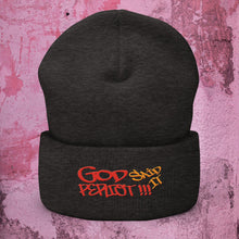 Load image into Gallery viewer, God Said It PERIDOT!!! Red & Orange Ltrs - Cuffed Beanie