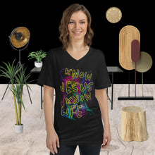 Load image into Gallery viewer, Know Jesus Know Life - No Jesus No Life - Unisex Short Sleeve V-Neck T-Shirt