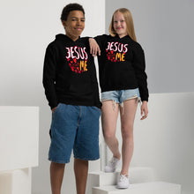 Load image into Gallery viewer, Jesus Loves Me w/Hearts - Youth heavy blend hoodie Gildan 18500B