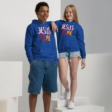 Load image into Gallery viewer, Jesus Loves Me w/Hearts - Youth heavy blend hoodie Gildan 18500B