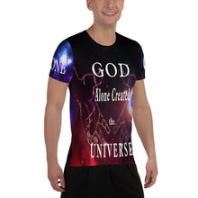 Load image into Gallery viewer, GOD Along Created the UNIVERSE (All-Over Print Men's Athletic T-shirt)