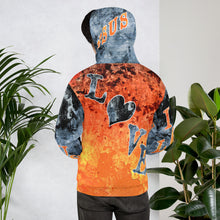Load image into Gallery viewer, Jesus I Love AOP Orange Background Blue Letters - (Unisex Hoodie) (Sizes Run Small)