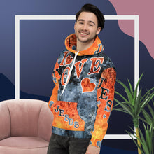 Load image into Gallery viewer, I Love Jesus w/Hearts Blue & Orange Hearts & Ltrs - Unisex Hoodie (Sizes Run Small)