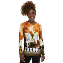 Load image into Gallery viewer, We're Taking Dominion Warrior Angels AOP - (Women's Rash Guard)