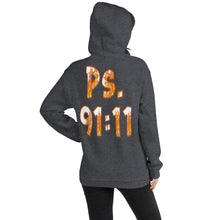 Load image into Gallery viewer, He Has Given His Angels Charge Ps. 91:11 Fiery Yellow & Orange - Unisex Hoodie (GILDAN 18500)