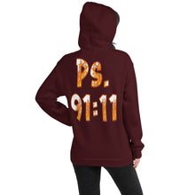 Load image into Gallery viewer, He Has Given His Angels Charge Ps. 91:11 Fiery Yellow & Orange - Unisex Hoodie (GILDAN 18500)