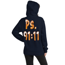 Load image into Gallery viewer, He Has Given His Angels Charge Ps. 91:11 Fiery Yellow & Orange - Unisex Hoodie (GILDAN 18500)