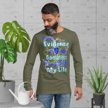 Load image into Gallery viewer, I See Evidence of God's Goodness Throughout My Life Ps. 23:6 - Unisex Long Sleeve Tee | Bella + Canvas 3501 (Sizes Run Small)