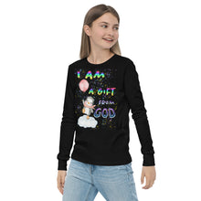Load image into Gallery viewer, I Am A Gift of God Ps. 127:3 - Youth long sleeve tee BELLA + CANVAS 3501Y
