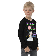 Load image into Gallery viewer, I Am A Gift of God Ps. 127:3 - Youth long sleeve tee BELLA + CANVAS 3501Y