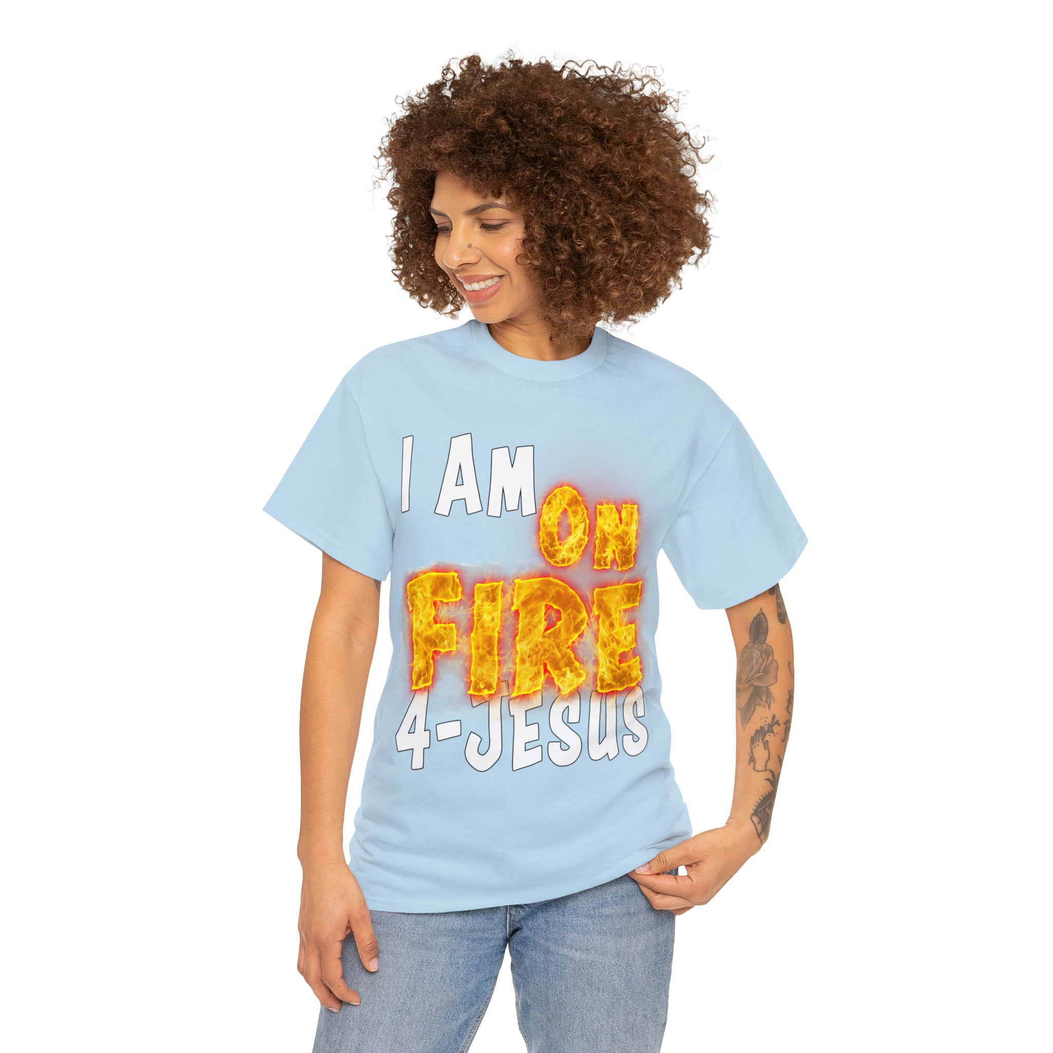 I AM ON FIRE 4-JESUS - ARE YOU HOT OR COLD 4-JESUS (Unisex Heavy Cotton Tee) PRICES VARY UPON COLOR AND SIZE