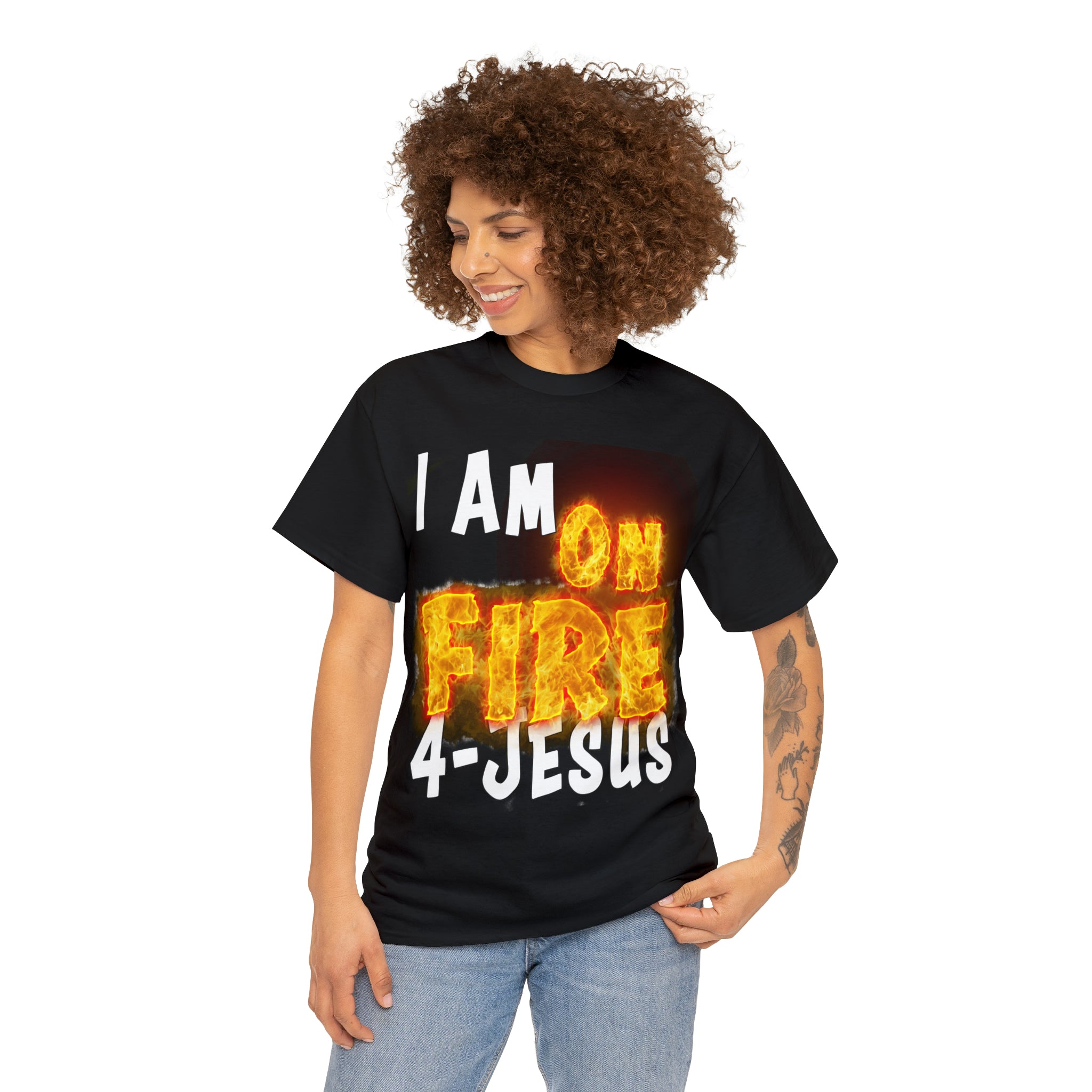 I AM ON FIRE 4-JESUS - ARE YOU HOT OR COLD 4-JESUS (Unisex Heavy Cotton Tee) PRICES VARY UPON COLOR AND SIZE