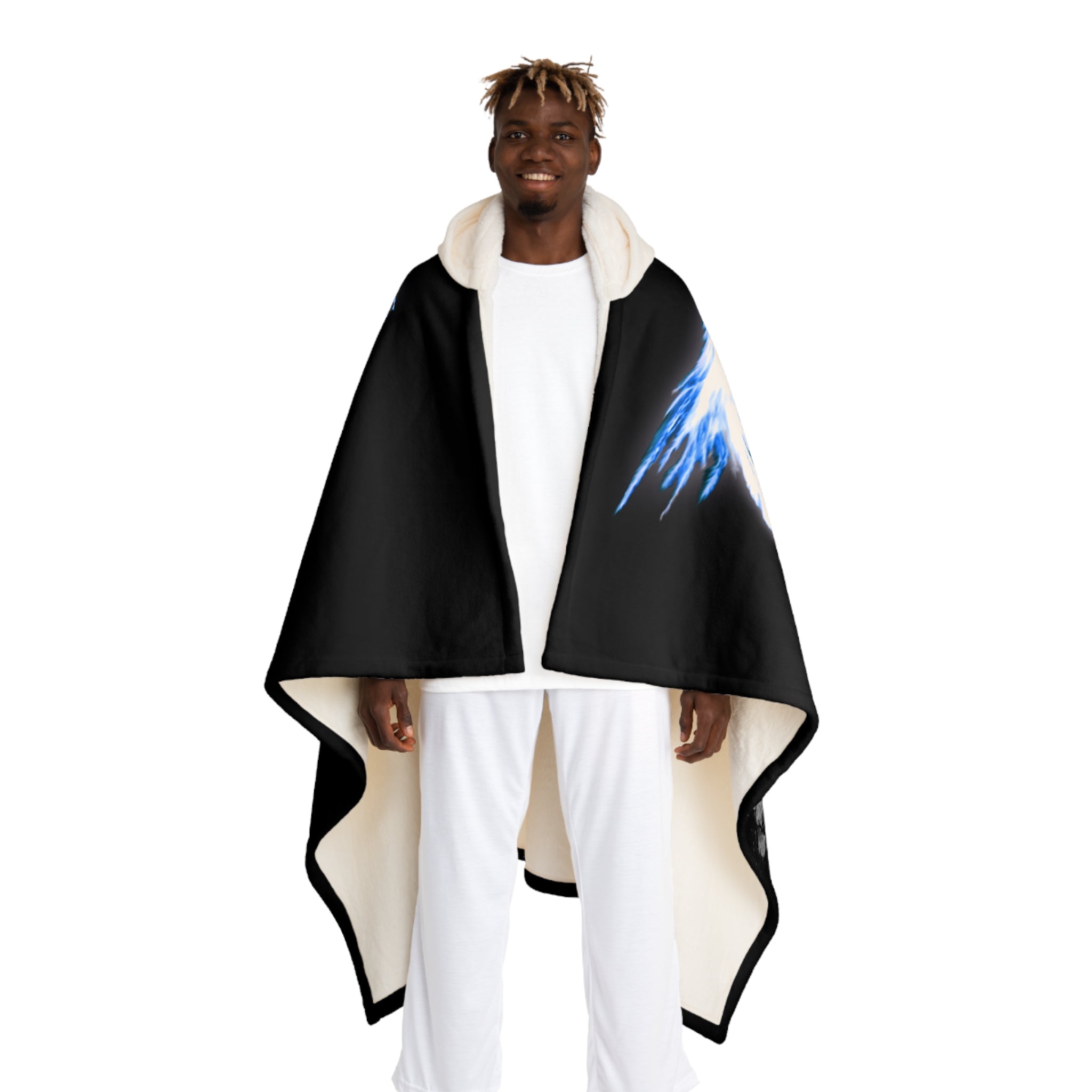 Light vs Darkness Blue Jean Angel Ps. 91:11 - Black (Hooded Sherpa Fleece Blanket)