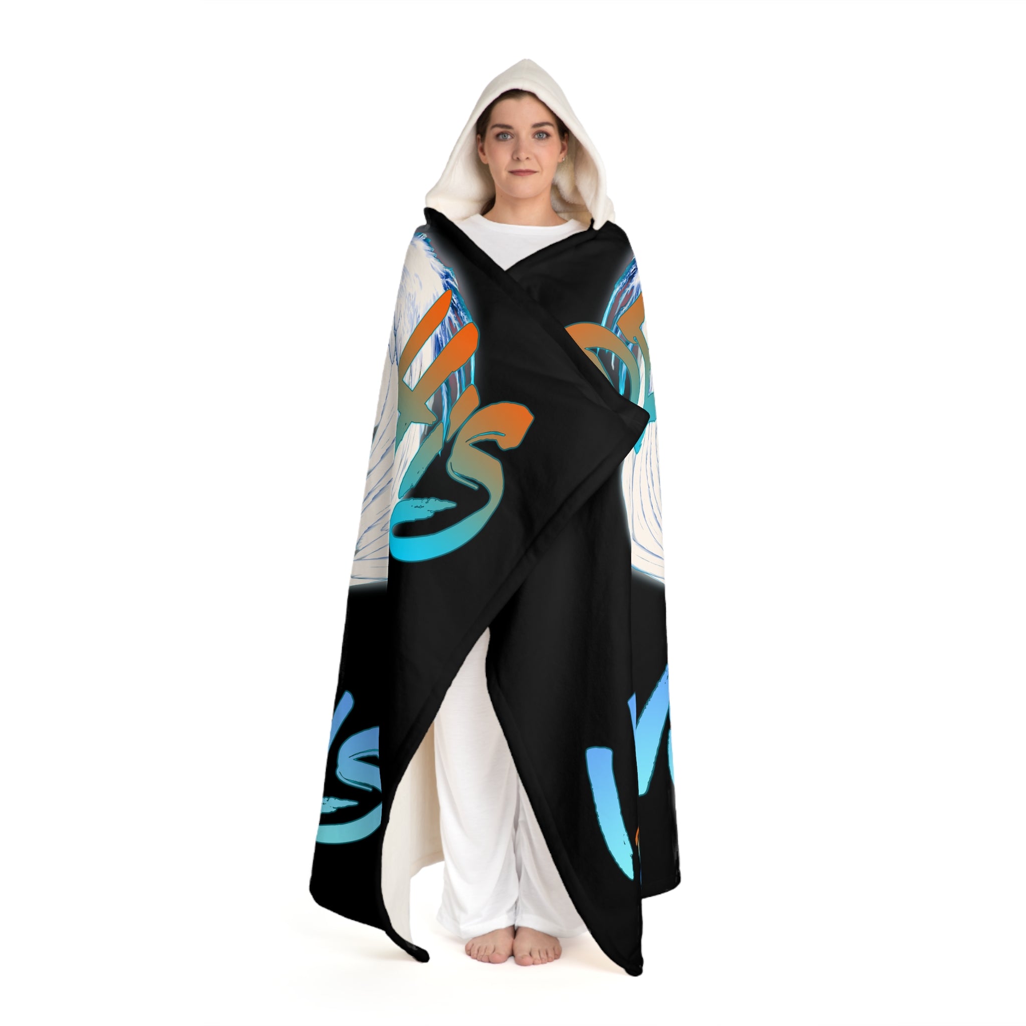 Under His Wings I Will Trust Ps. 91:4 Black - Hooded Sherpa Fleece Blanket
