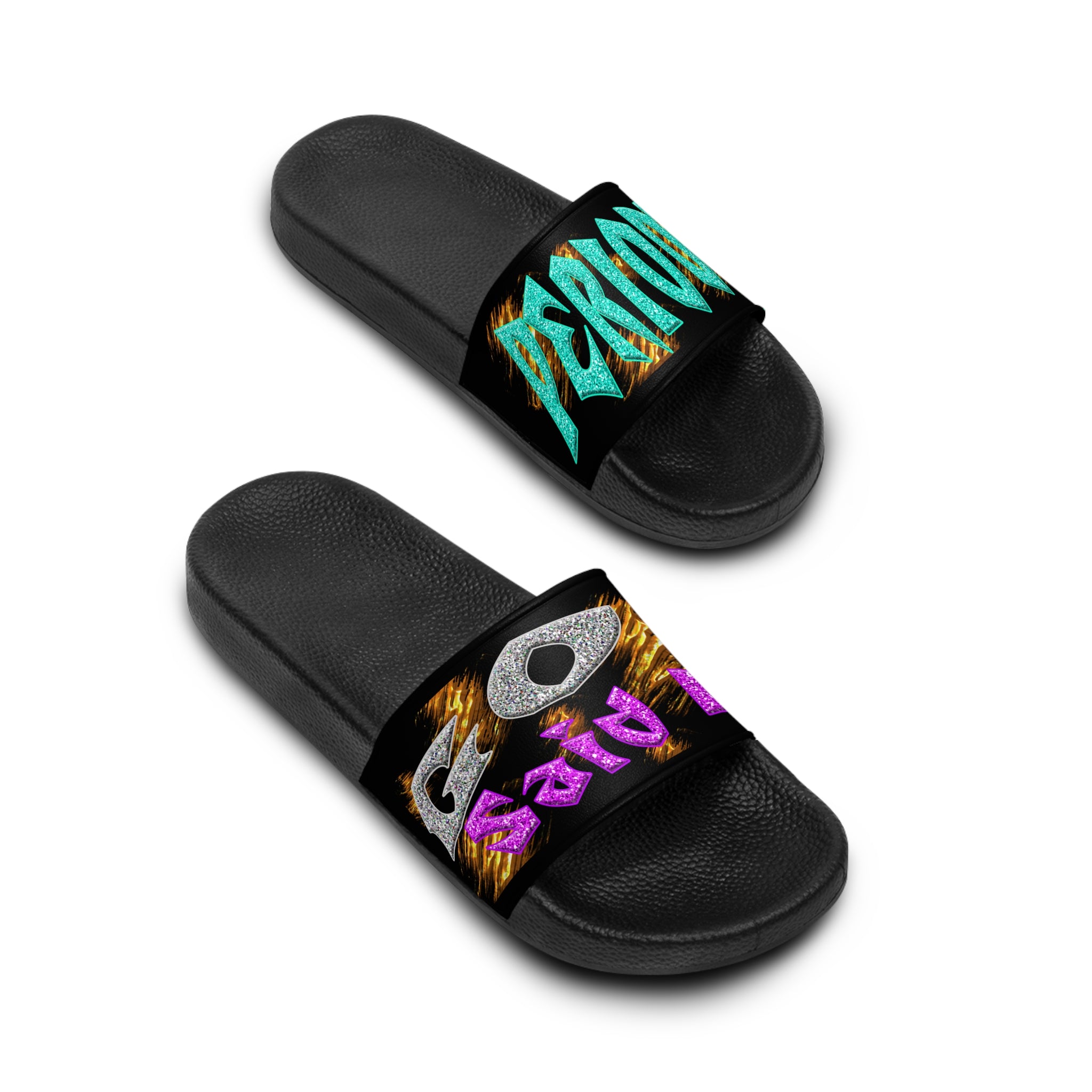 God said it - PERIODT! (Women's Slide Sandals) Turquoise - Silver & Magenta