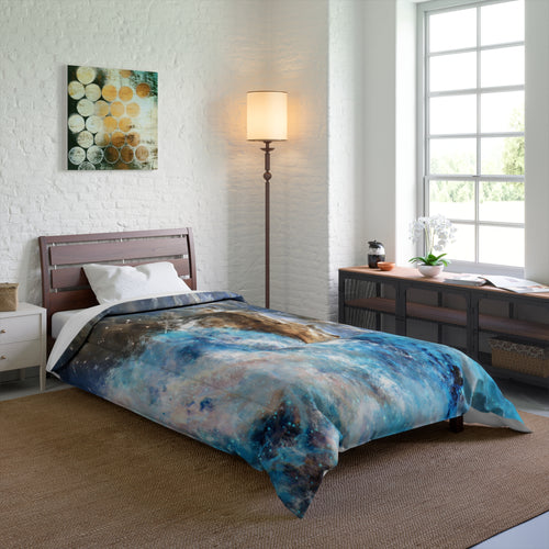 Celestial Blue Comforter - Cozy Galaxy Print Bedding, Starry Night Quilt, Space Lover Gift, Modern Bedroom Decor