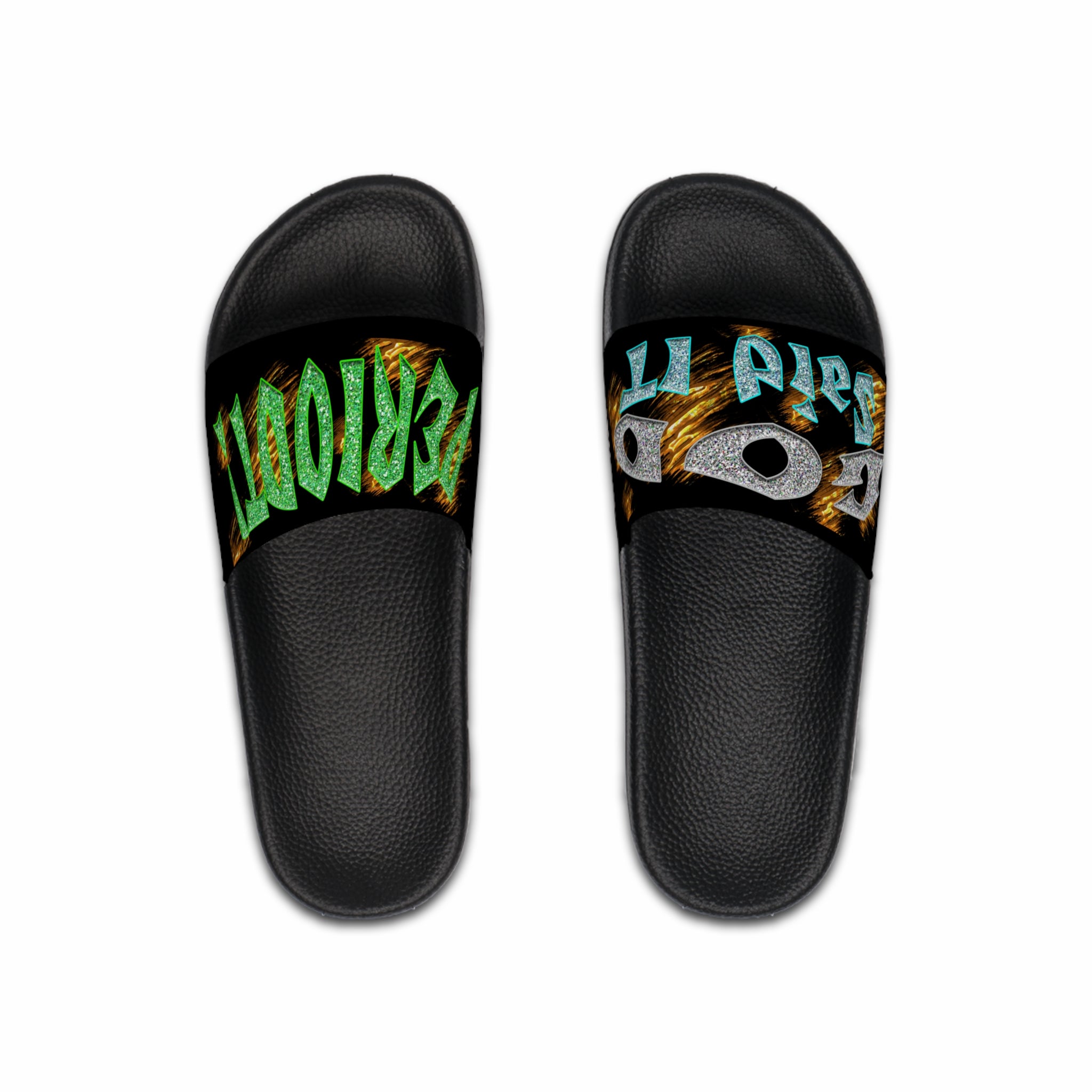 God Said It PERIODT!  (Men's Slide Sandals) Green & Silver