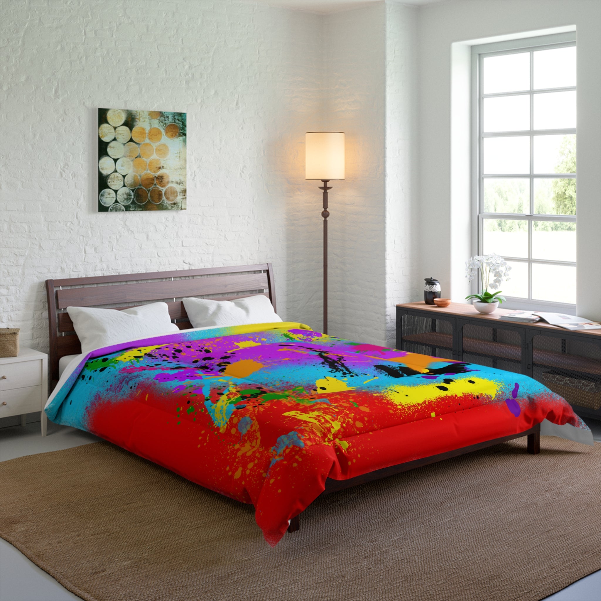Vibrant Abstract Paint Splatter Comforter, Colorful Bedding Set, Bohemian Decor, Modern Bedroom Accessory, Artistic Home Textile, Unique Gift Idea