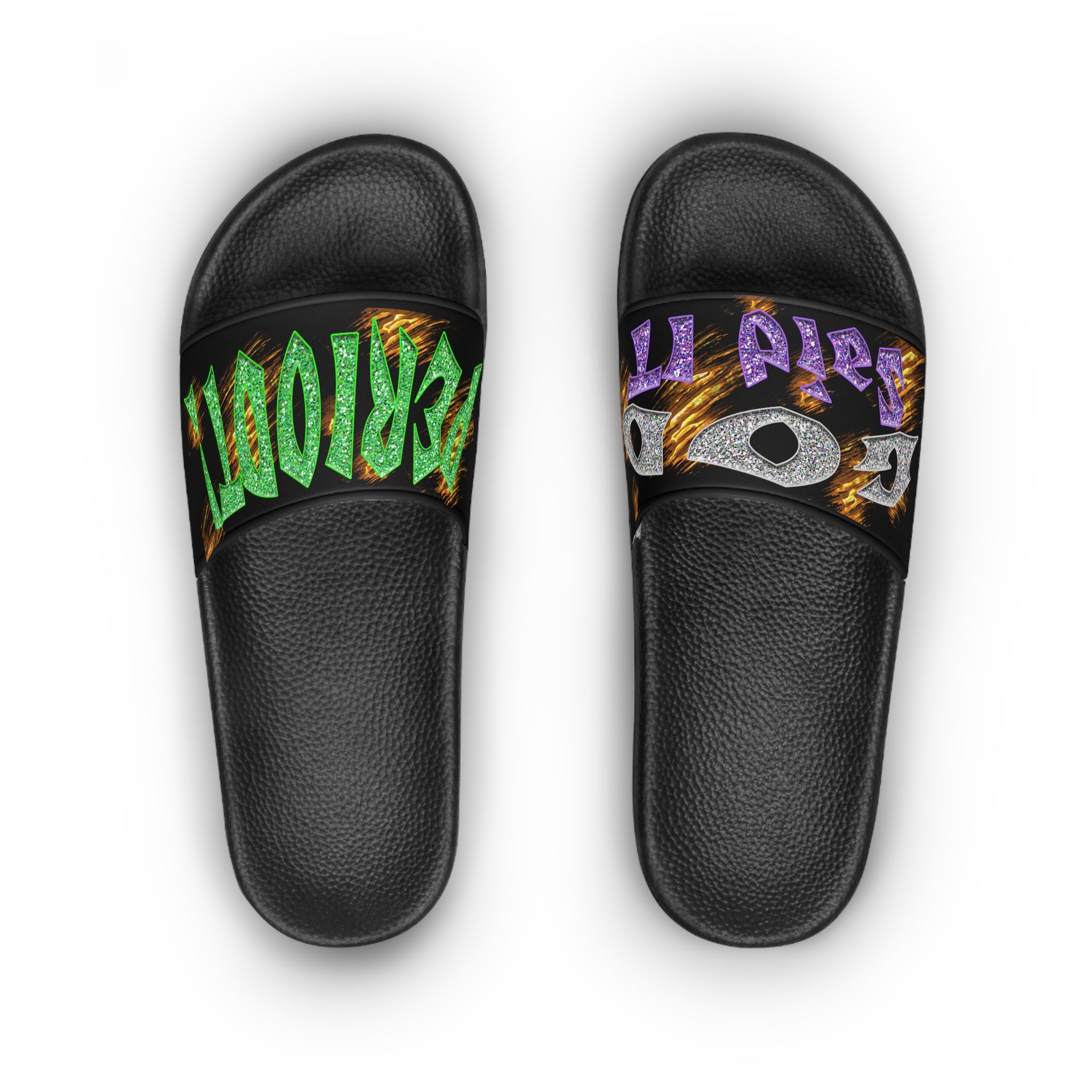 God said it PERIDOT! (Women's Slide Sandals) Green - Silver & Purple