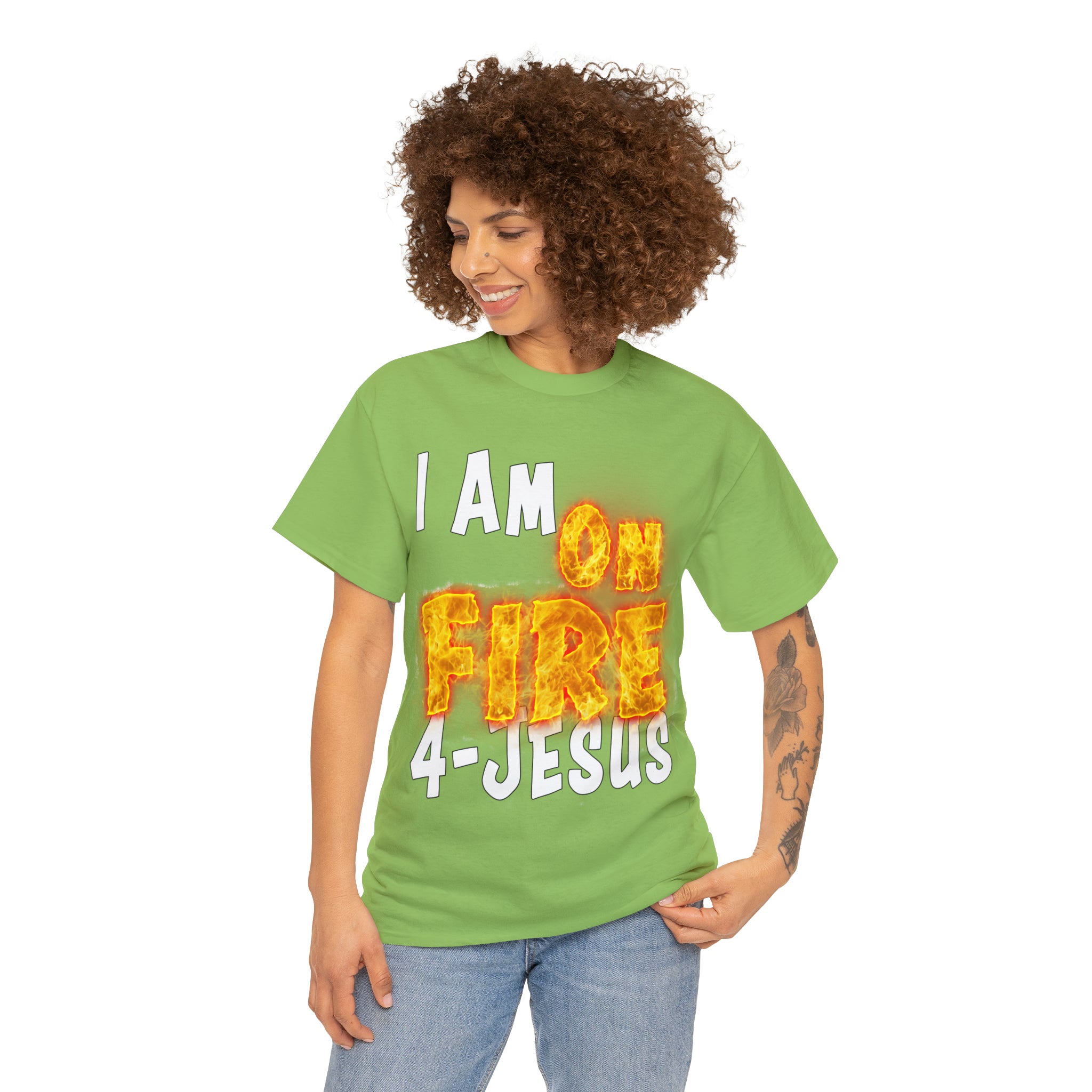 I AM ON FIRE 4-JESUS - ARE YOU HOT OR COLD 4-JESUS (Unisex Heavy Cotton Tee) PRICES VARY UPON COLOR AND SIZE