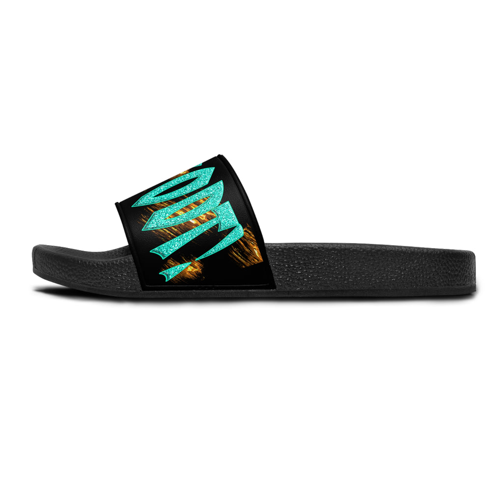 God said it - PERIODT! (Women's Slide Sandals) Turquoise - Silver & Magenta