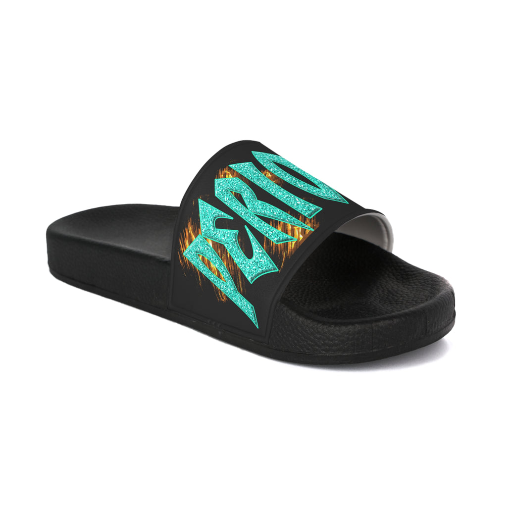 God said it - PERIODT! (Women's Slide Sandals) Turquoise - Silver & Magenta