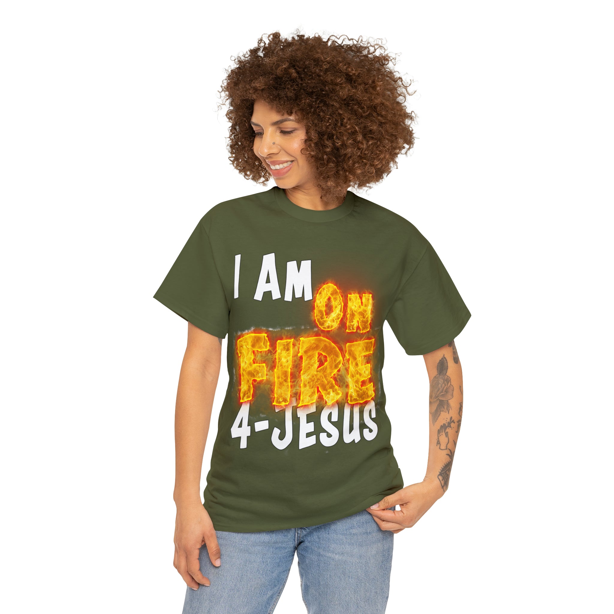 I AM ON FIRE 4-JESUS - ARE YOU HOT OR COLD 4-JESUS (Unisex Heavy Cotton Tee) PRICES VARY UPON COLOR AND SIZE