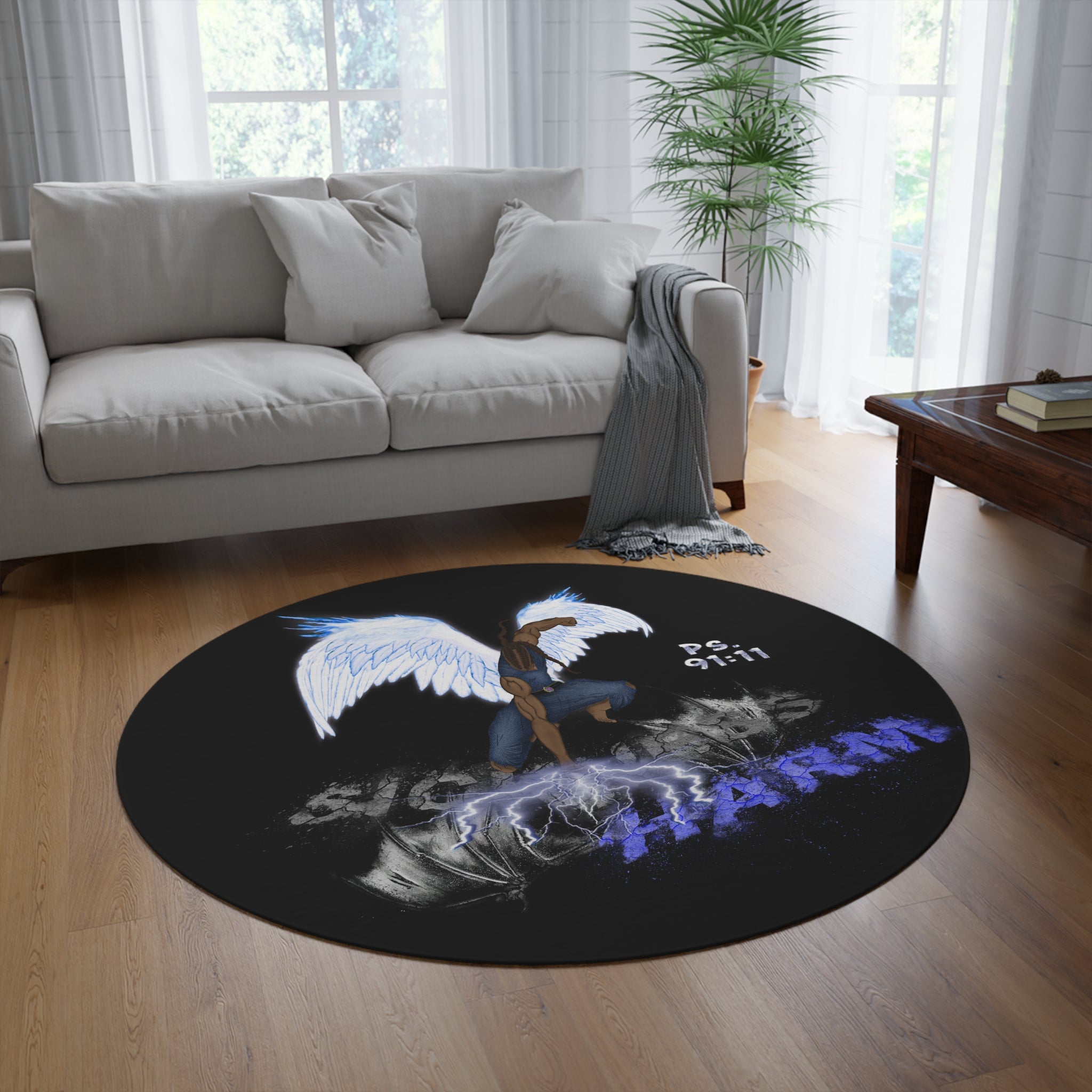 Light vs Darkness Blue Angel (Round Rug)