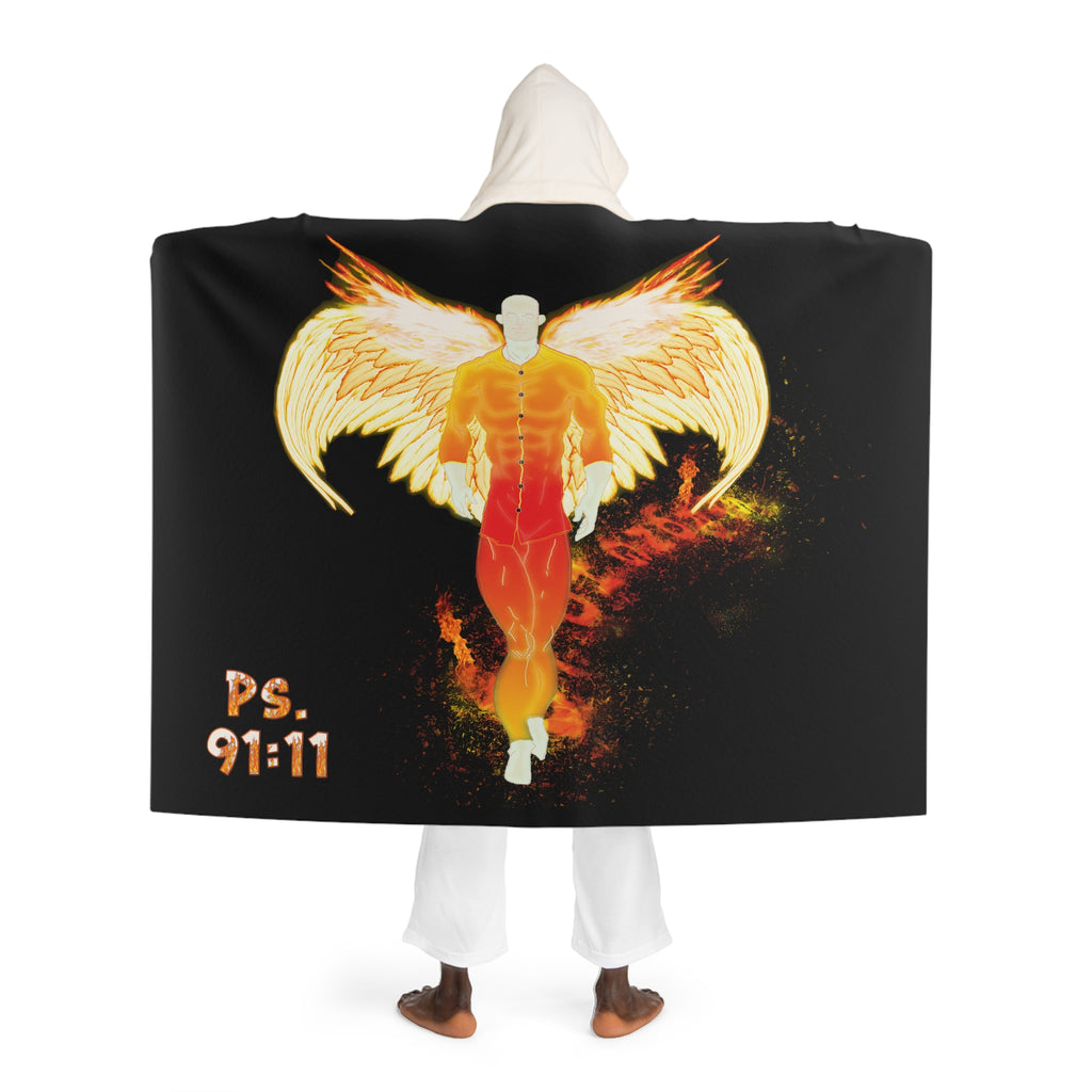 Light vs Darkness Fire Red/Orange Angel - Black (Hooded Sherpa Fleece Blanket)