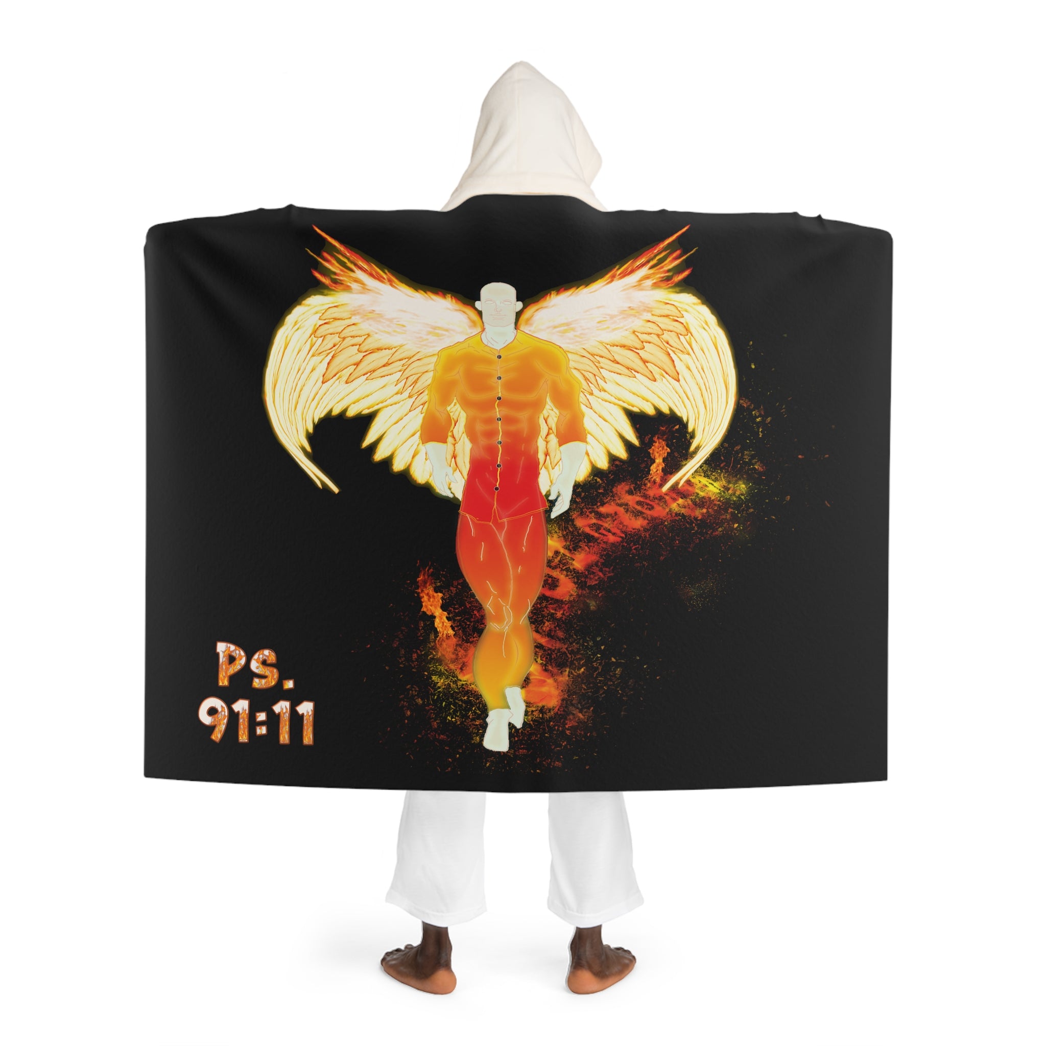 Light vs Darkness Fire Red/Orange Angel - Black (Hooded Sherpa Fleece Blanket)