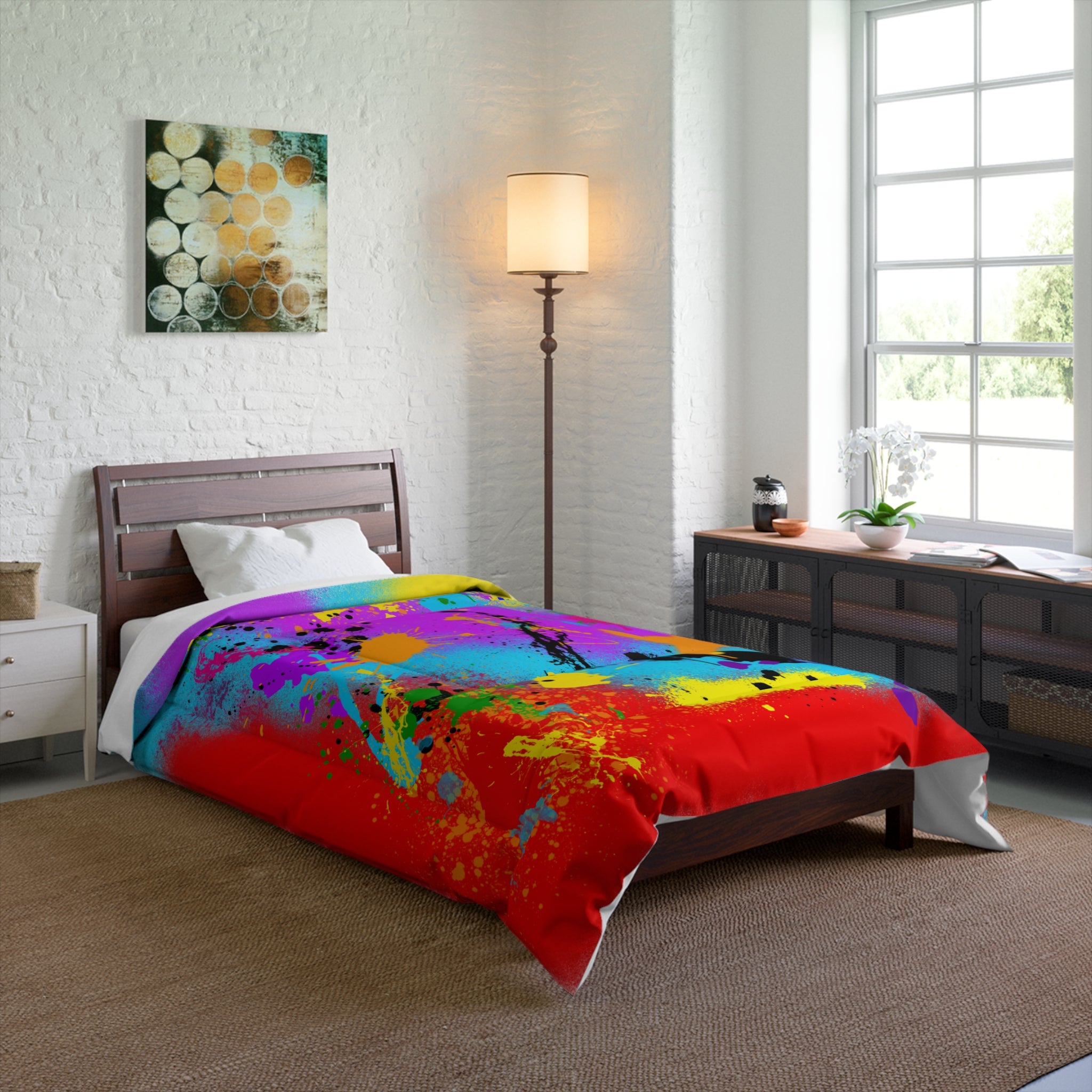 Vibrant Abstract Paint Splatter Comforter - Colorful Bedding for Cozy Retreats, Bedroom Decor, Fun and Artistic Gift, Rainbow Splash Design, Unique [...]