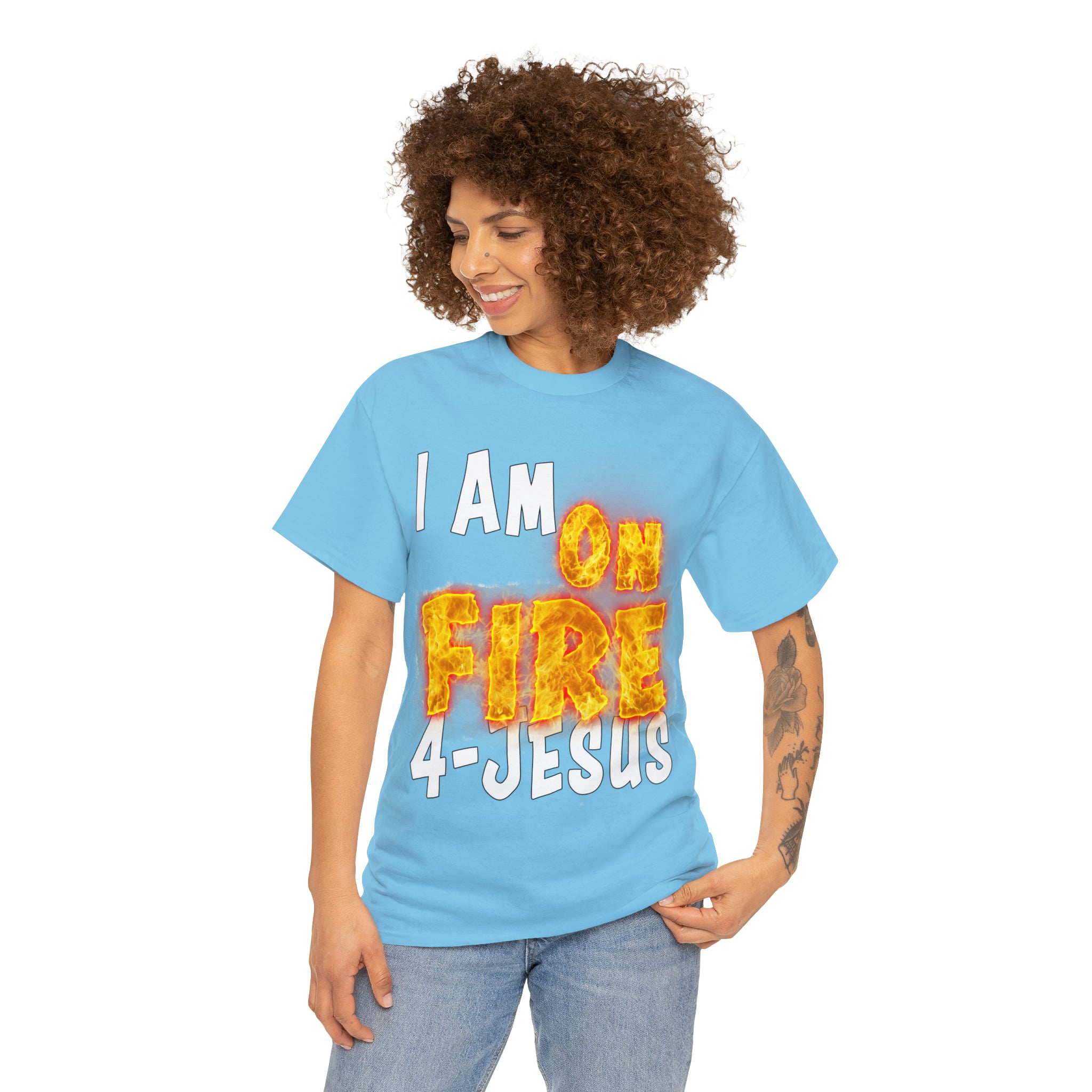 I AM ON FIRE 4-JESUS - ARE YOU HOT OR COLD 4-JESUS (Unisex Heavy Cotton Tee) PRICES VARY UPON COLOR AND SIZE