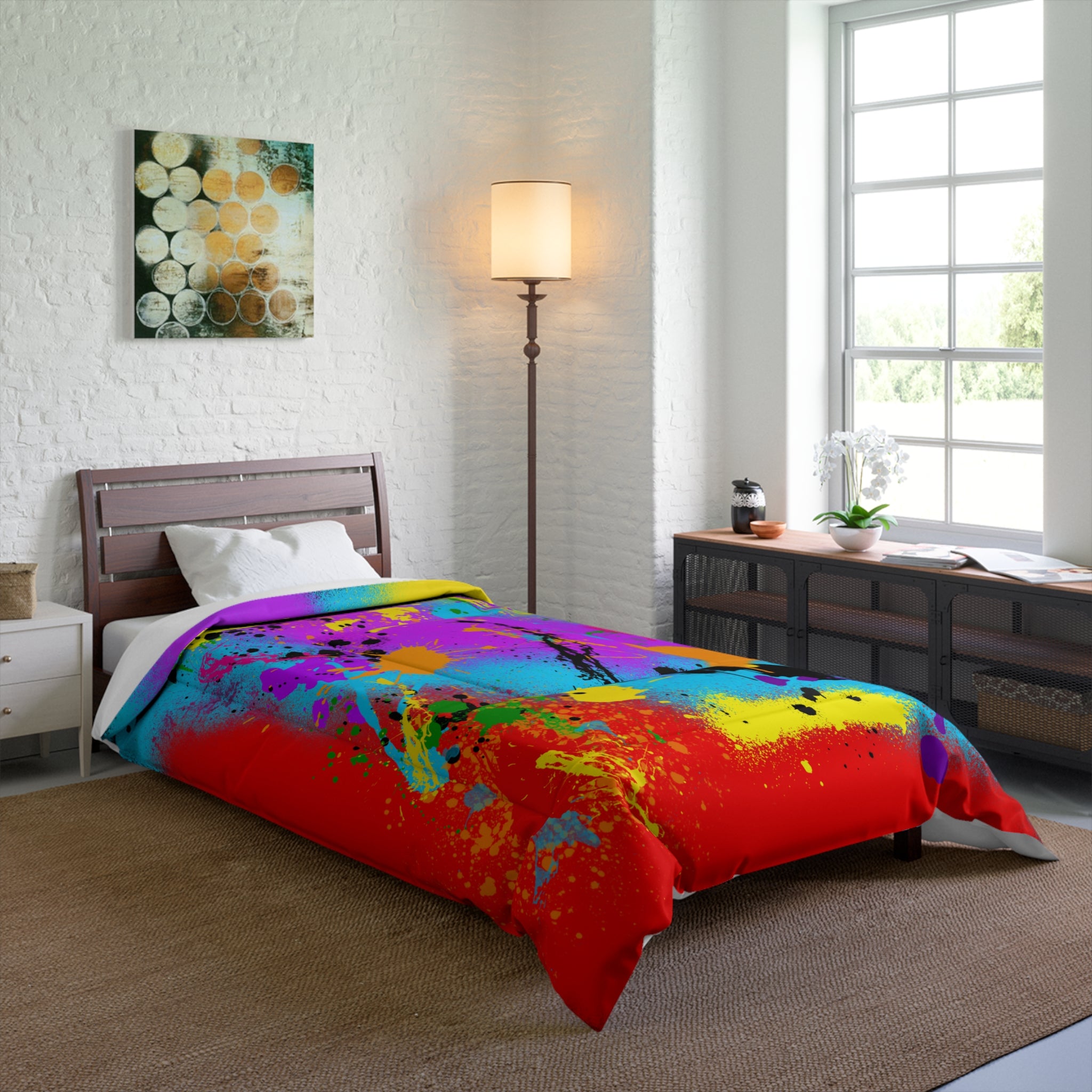 Vibrant Abstract Paint Splatter Comforter - Colorful Throw for Modern Bedrooms, Bedspread, Home Decor, Gift, Cozy Blanket