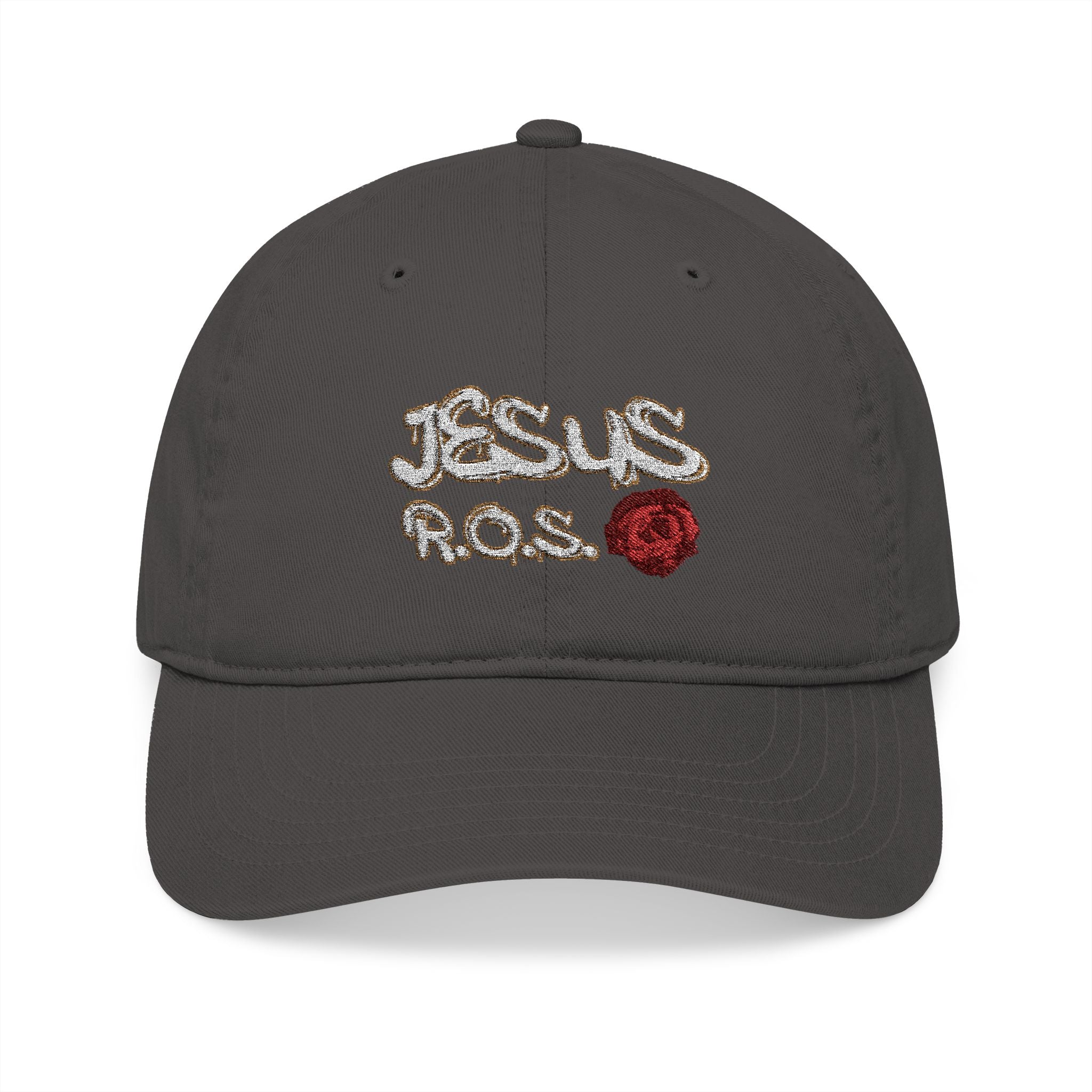 JESUS R.O.S. (Rose Of Sharon - White Ltrs) Organic Baseball Cap (Embroidery)