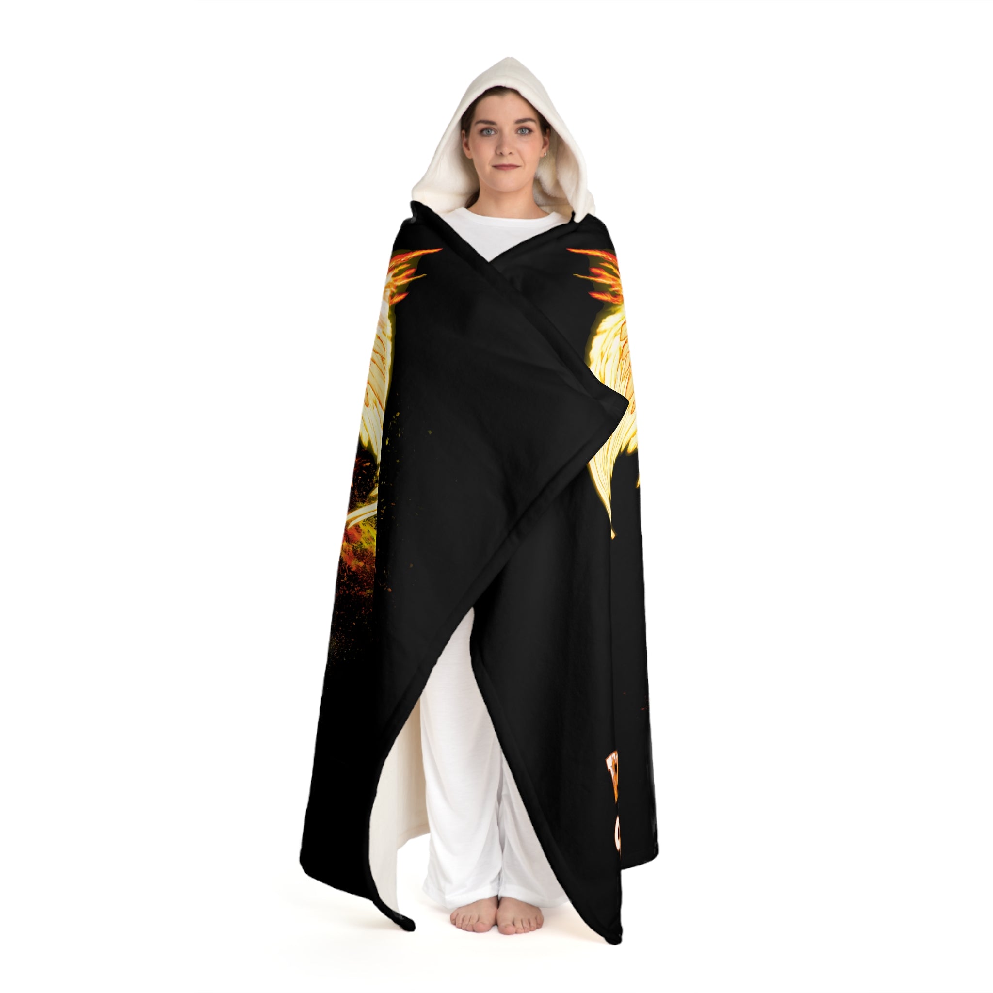 Light vs Darkness Fire Red/Orange Angel - Black (Hooded Sherpa Fleece Blanket)