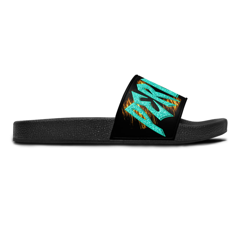 God said it - PERIODT! (Women's Slide Sandals) Turquoise - Silver & Magenta