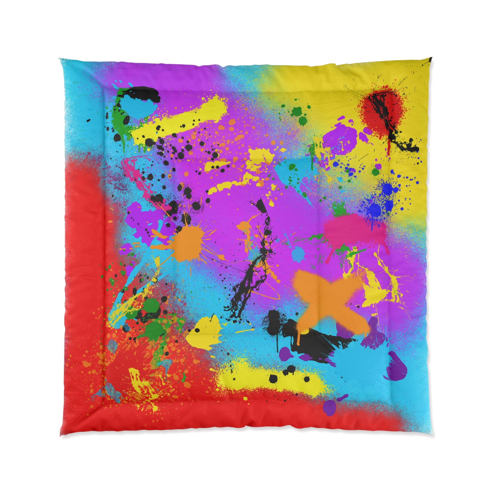 Vibrant Abstract Paint Splatter Comforter, Colorful Bedding Set, Bohemian Decor, Modern Bedroom Accessory, Artistic Home Textile, Unique Gift Idea