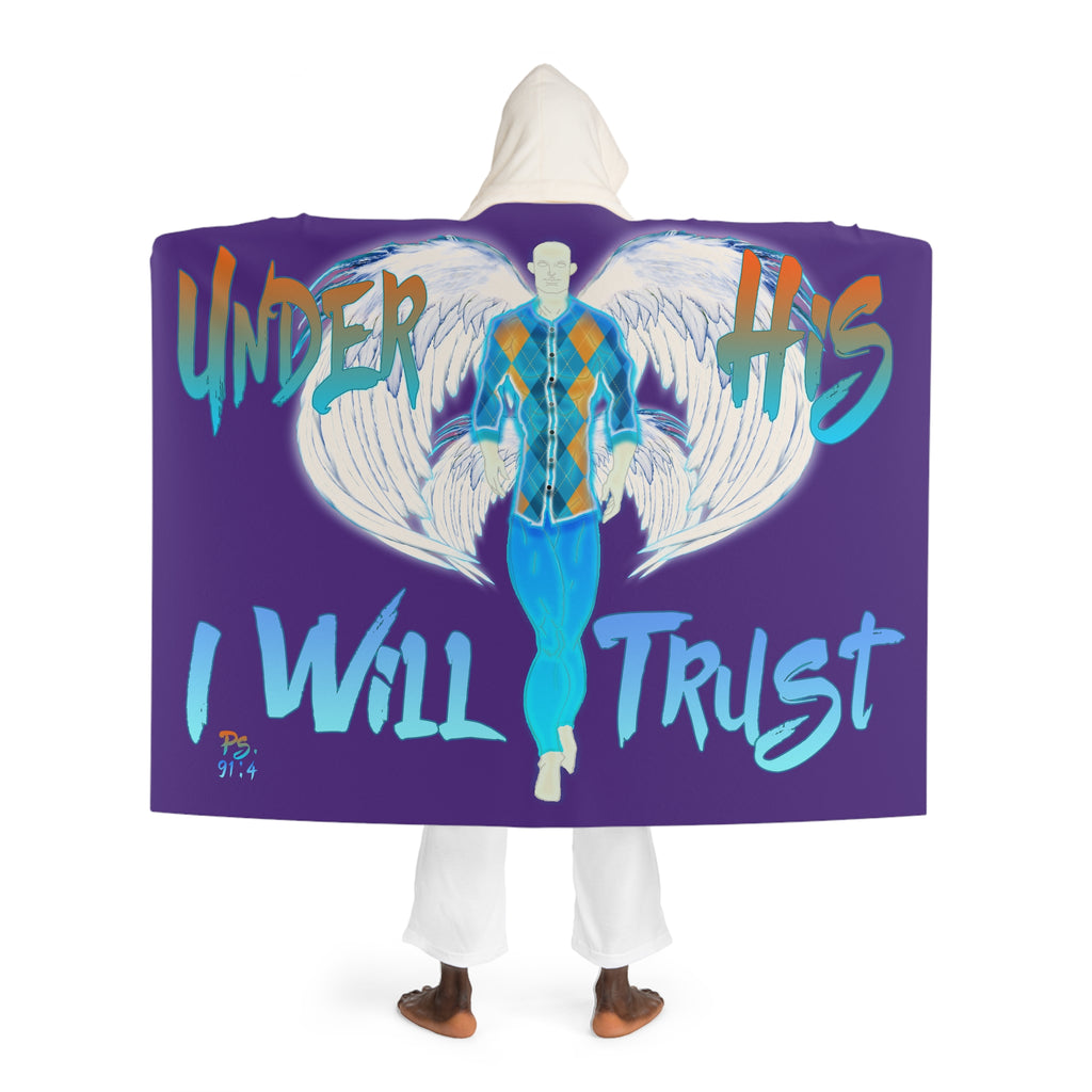 Under His Wings I Will Trust Ps. 91:4 - Purple (Hooded Sherpa Fleece Blanket)