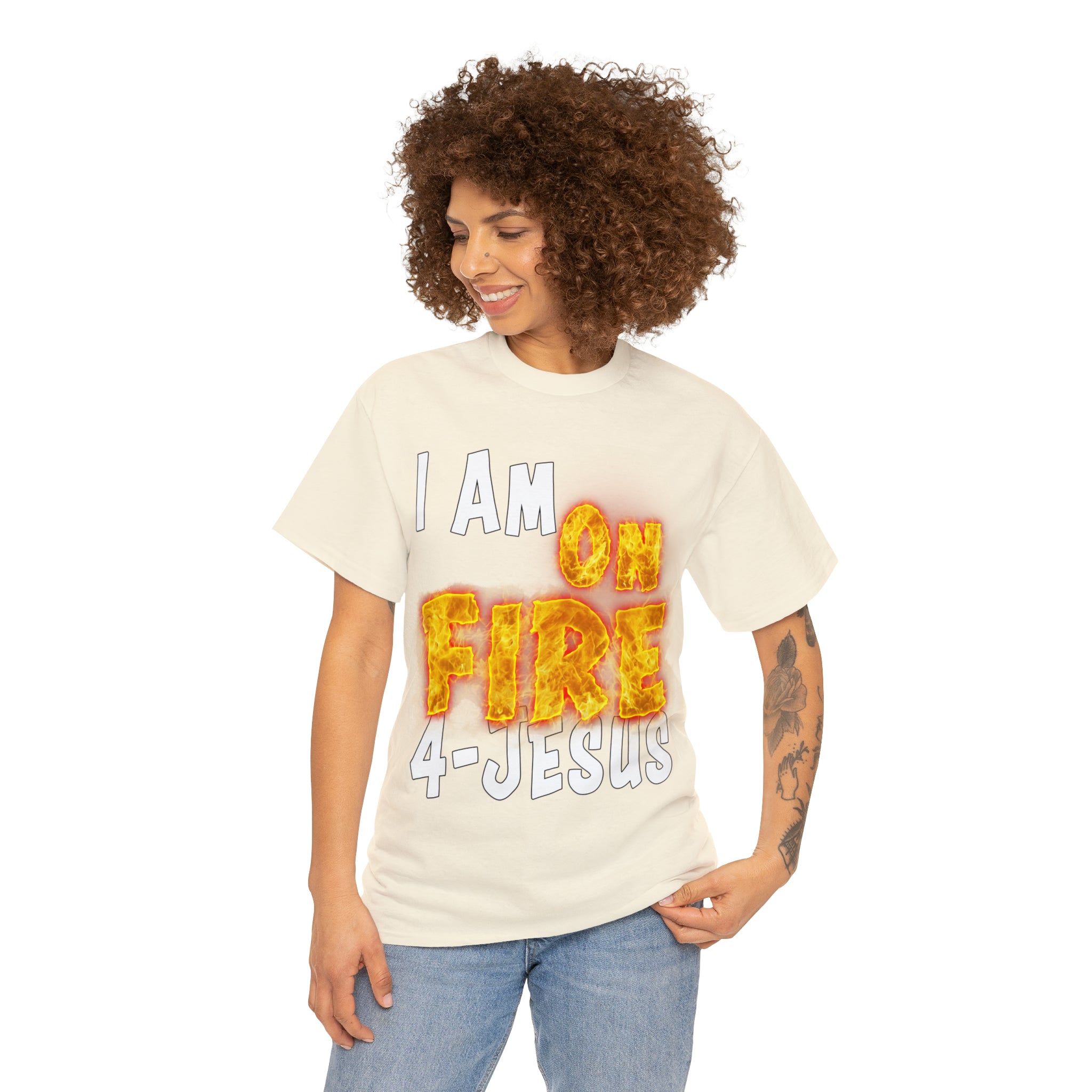 I AM ON FIRE 4-JESUS - ARE YOU HOT OR COLD 4-JESUS (Unisex Heavy Cotton Tee) PRICES VARY UPON COLOR AND SIZE