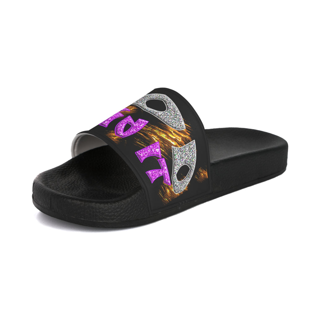God said it - PERIODT! (Women's Slide Sandals) Turquoise - Silver & Magenta