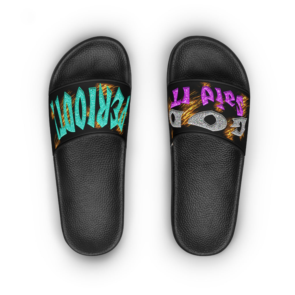 God said it - PERIODT! (Women's Slide Sandals) Turquoise - Silver & Magenta