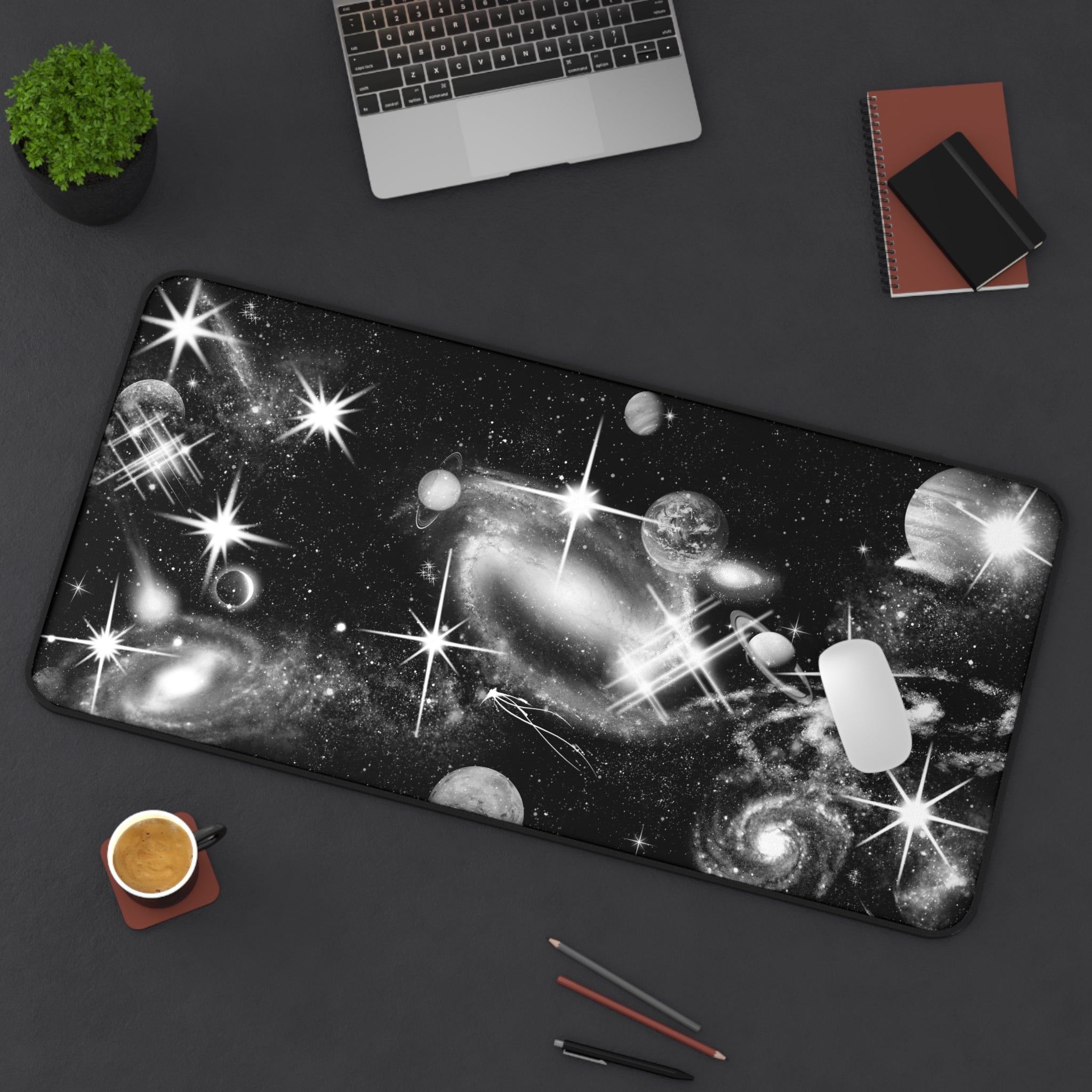 Black & White Space -  Desk Mat for Gamers & Creatives - Cosmic Space Design