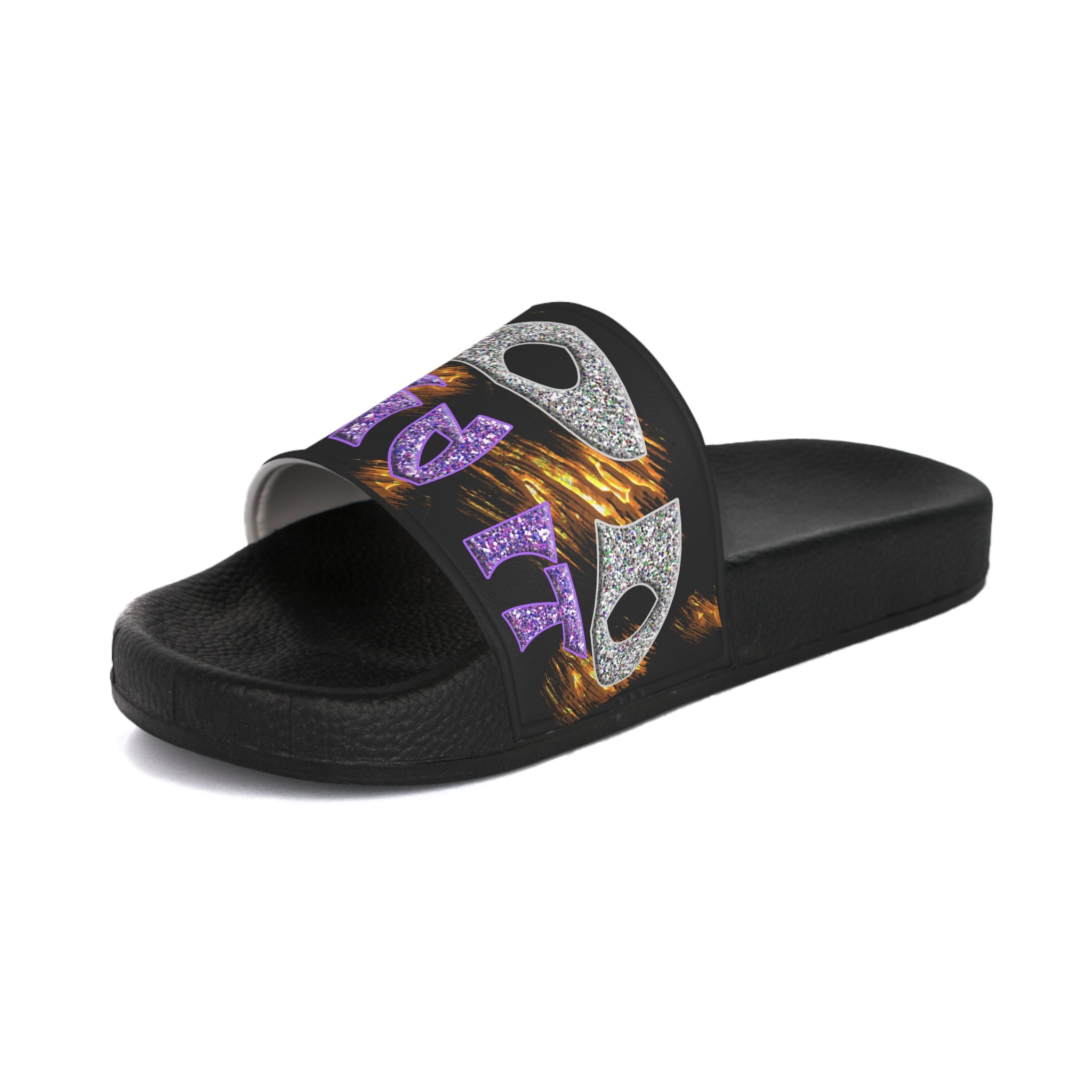 God said it PERIDOT! (Women's Slide Sandals) Green - Silver & Purple
