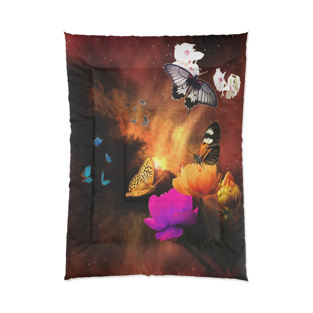 Vibrant Butterfly Fiery Comforter - Cozy Floral Bedding for Nature Lovers, Home Decor, Bedroom Makeover, Gift for Her, Spring Decor