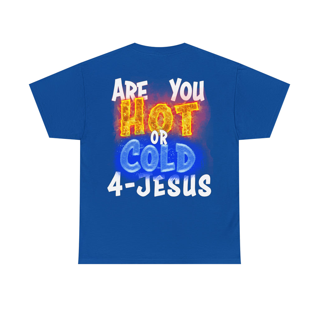 I AM ON FIRE 4-JESUS - ARE YOU HOT OR COLD 4-JESUS (Unisex Heavy Cotton Tee) PRICES VARY UPON COLOR AND SIZE