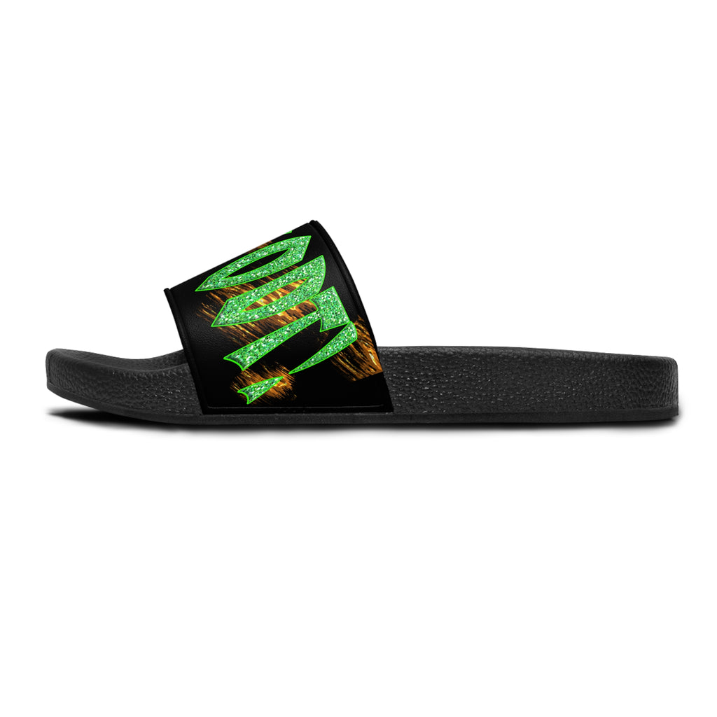 God said it PERIDOT! (Women's Slide Sandals) Green - Silver & Purple