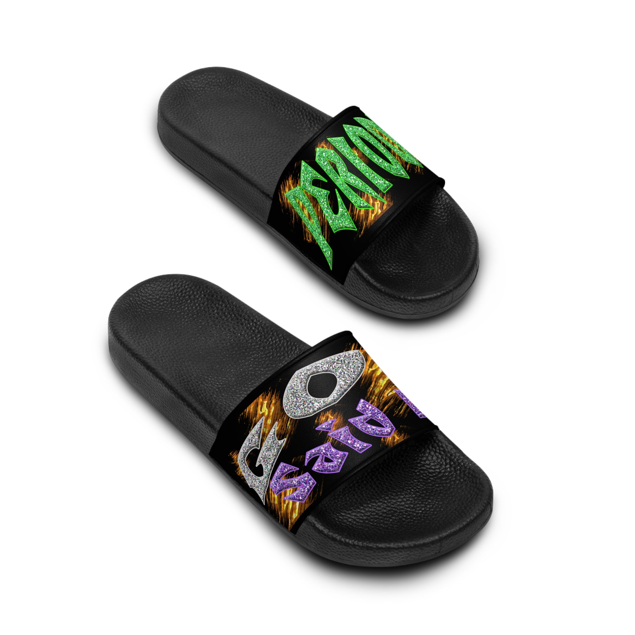 God said it PERIDOT! (Women's Slide Sandals) Green - Silver & Purple